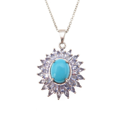 D'Joy 925 Sterling Silver Real Turquoise & Tanzanite Cable Chain Necklace 20"
