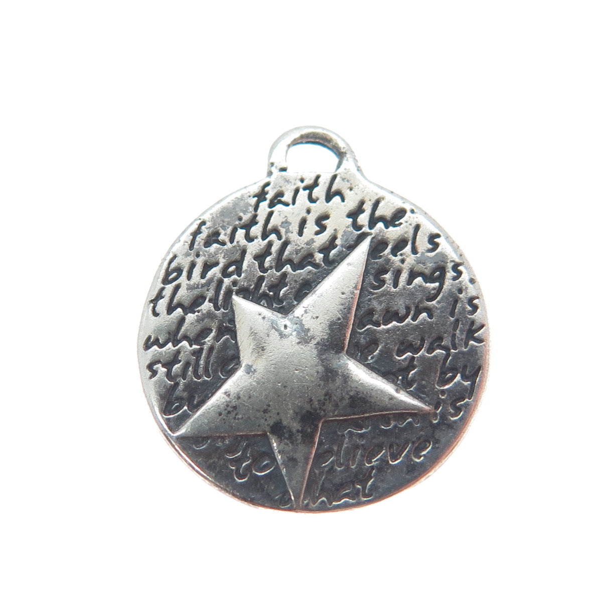950 Silver Vintage Star Round Oxidized Minimalist Charm Pendant
