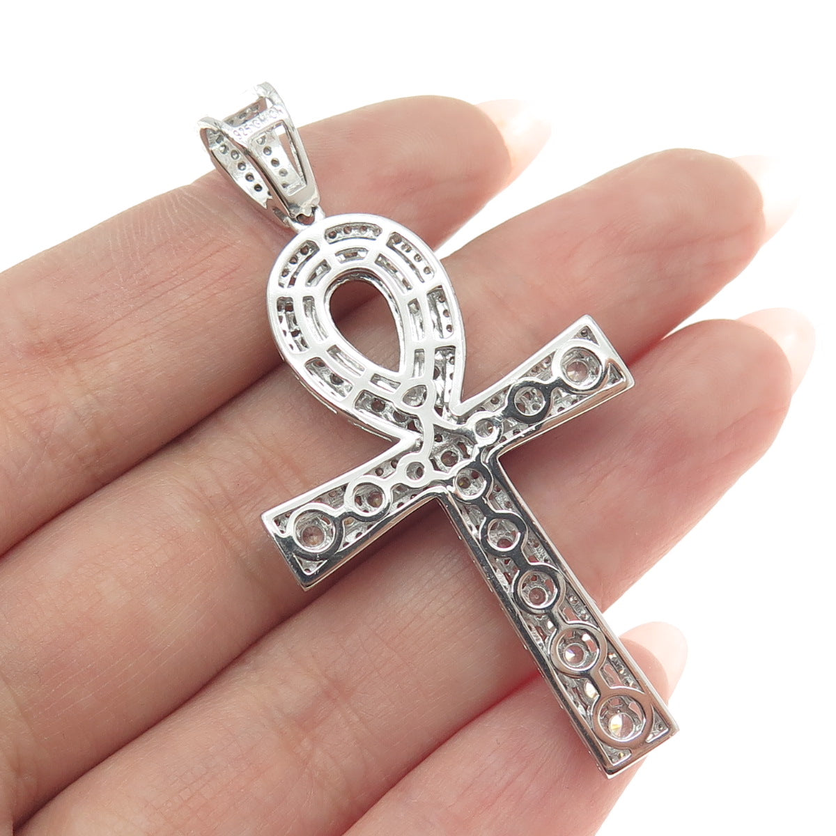 925 Sterling Silver Round-Cut Shaped C Z Egypt Ankh Cross Pendant