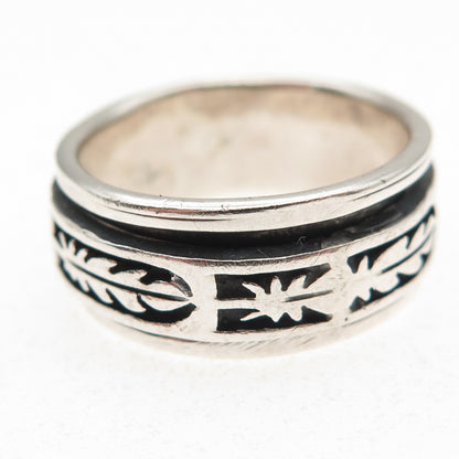 925 Sterling Silver Vintage Feather Oxidized Rotating Band Ring Size 9.75