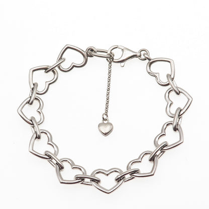 925 Sterling Silver Real Diamond Heart Link Bracelet 7.5"