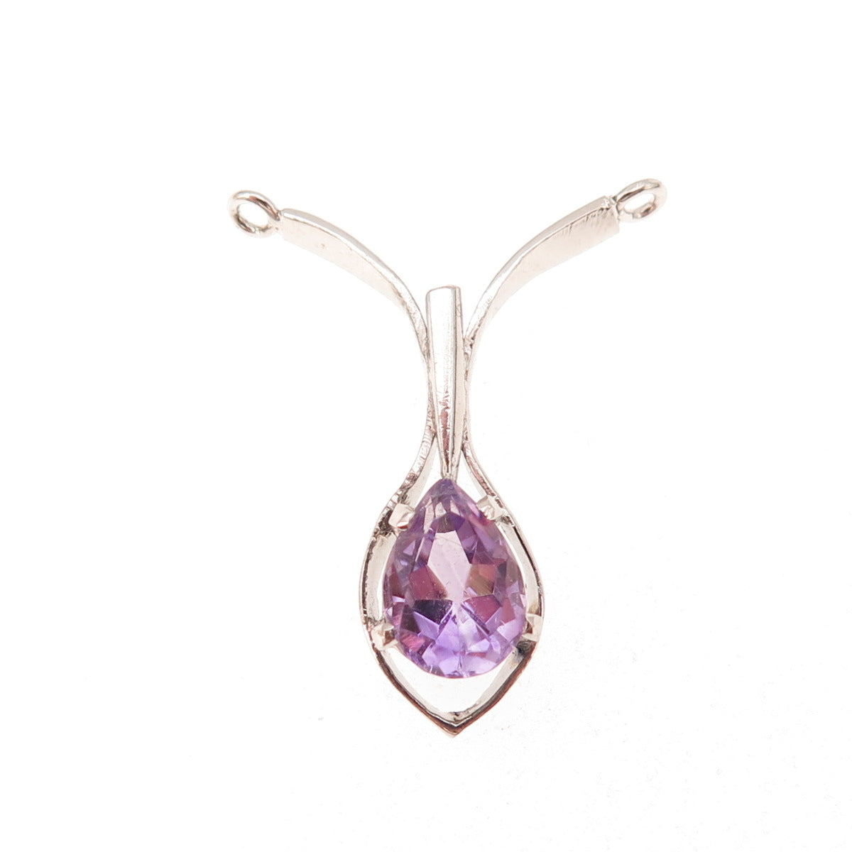 925 Sterling Silver Vintage Real Pear-Cut Amethyst Centerpiece Slide Pendant