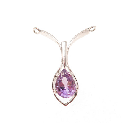 925 Sterling Silver Vintage Real Pear-Cut Amethyst Centerpiece Slide Pendant