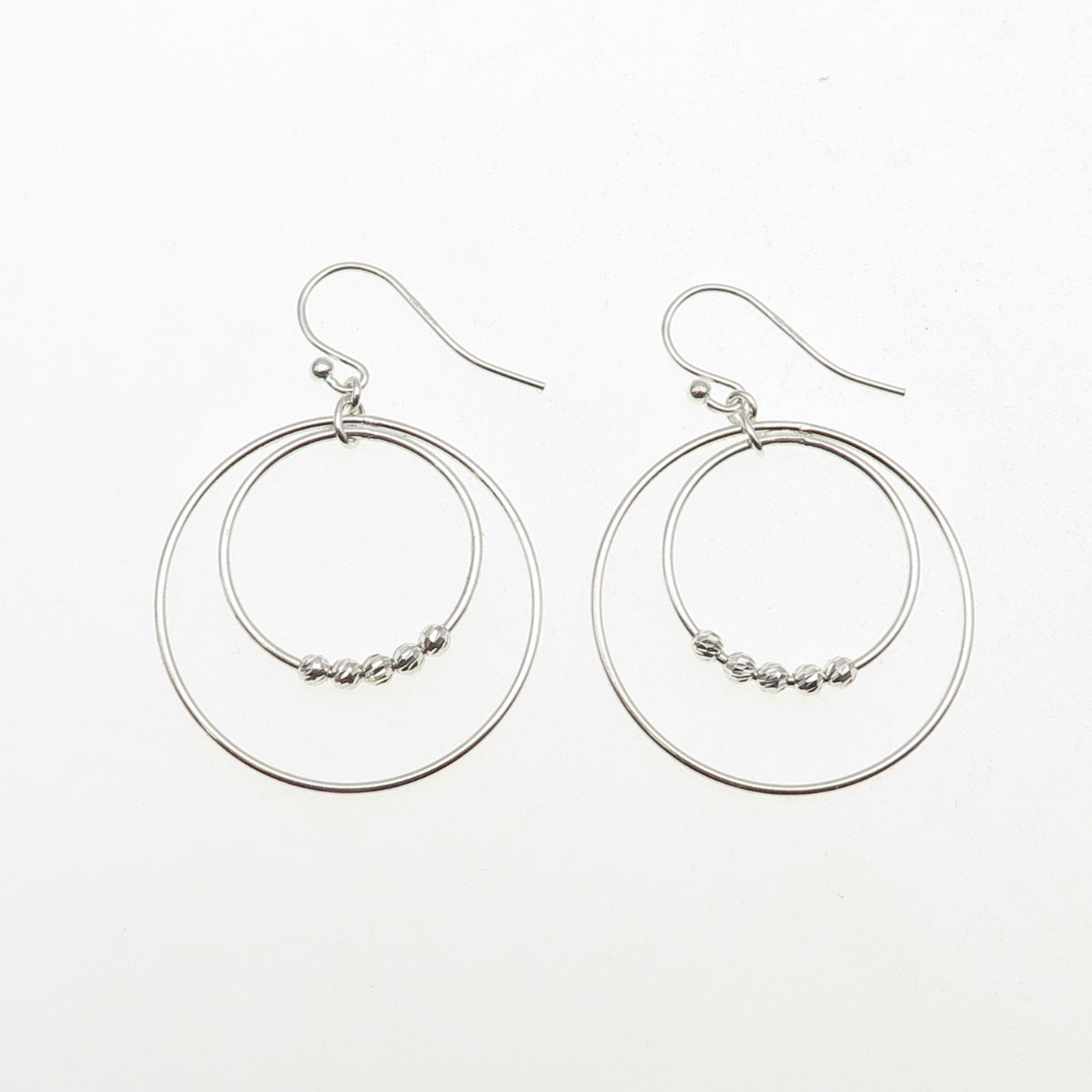 925 Sterling Silver Ball Beaded Multi-Circle Dangle Earrings