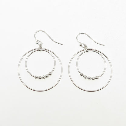 925 Sterling Silver Ball Beaded Multi-Circle Dangle Earrings