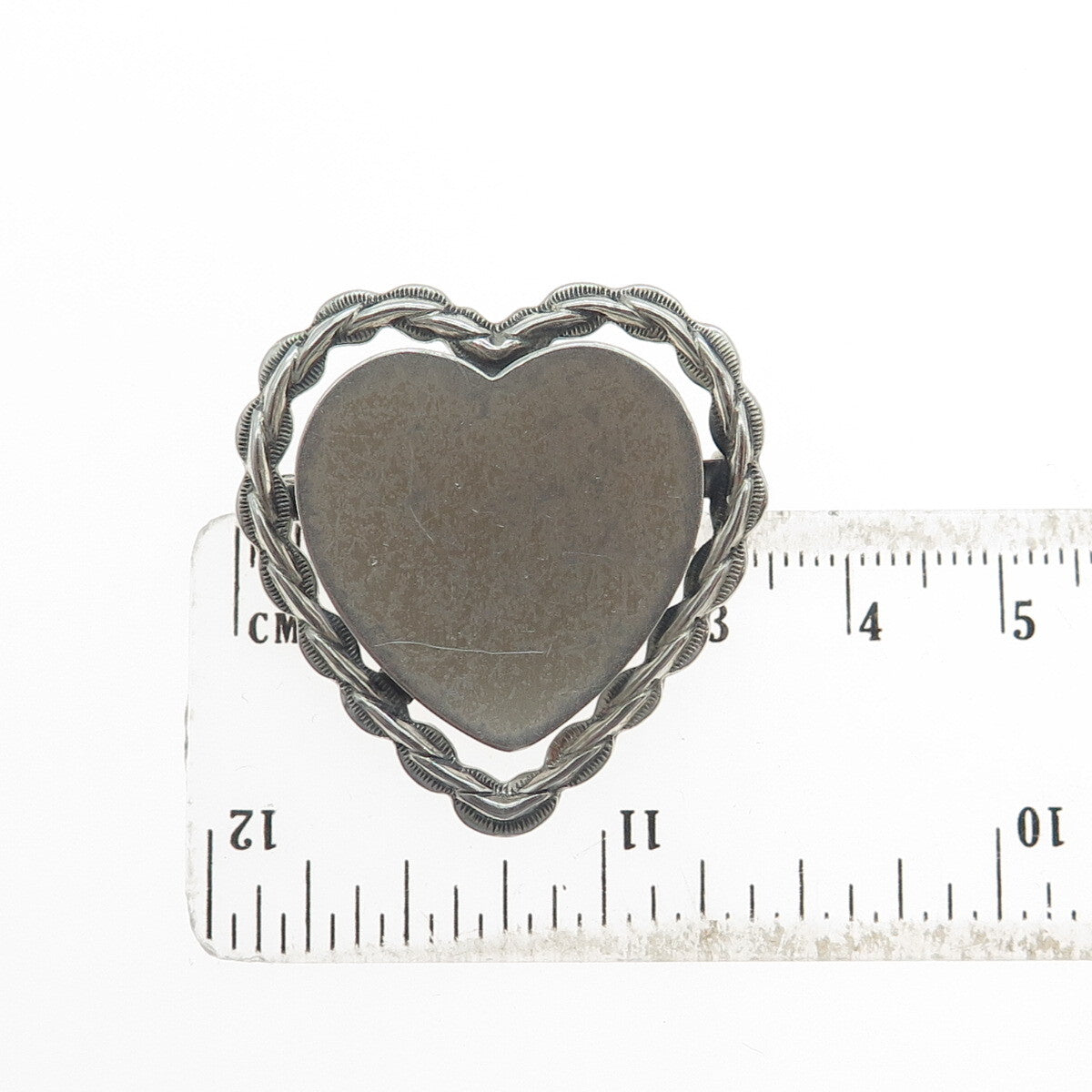 BEAU 925 Sterling Silver Antique Art Deco Engravable Heart Oxidized Pin Brooch