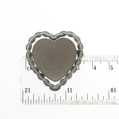 BEAU 925 Sterling Silver Antique Art Deco Engravable Heart Oxidized Pin Brooch