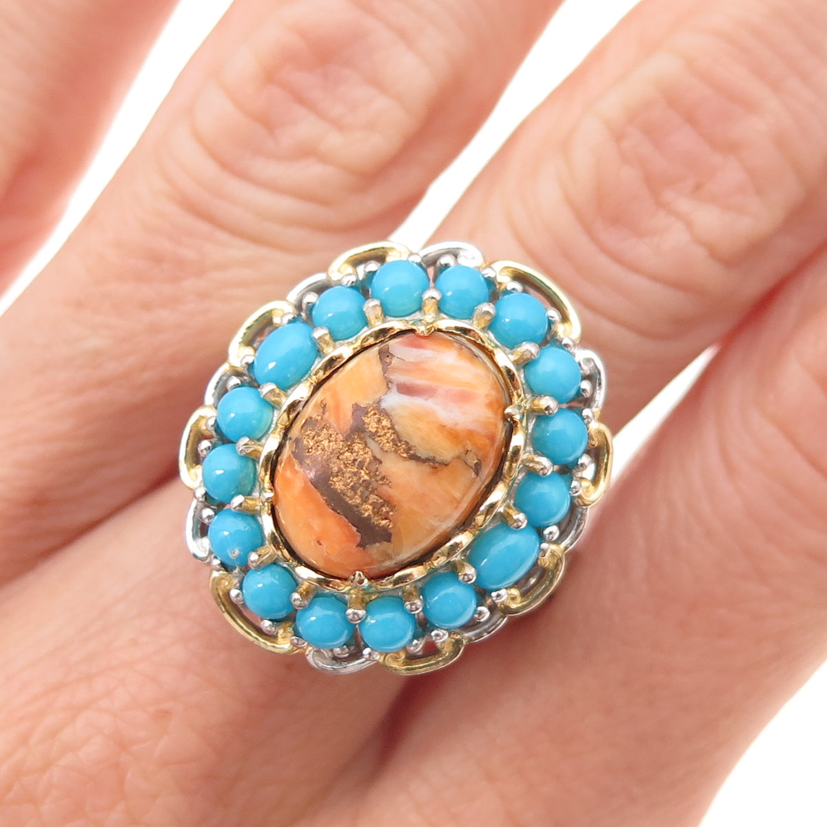 Michael Valitutti Gems En Vogue Sterling Turquoise & Spiny Oyster Ring Size 8.25