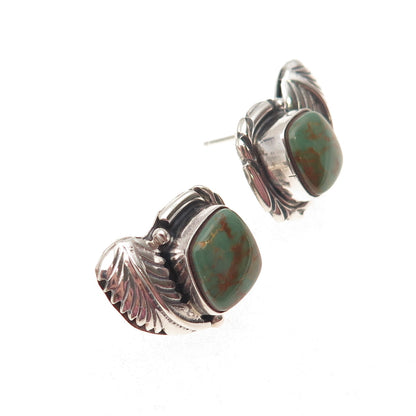 Old Pawn 925 Sterling Silver Vintage Royston Turquoise Feather Tribal Earrings