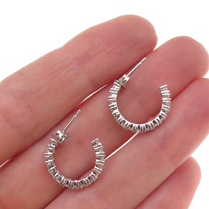 925 Sterling Silver Round-Cut C Z Hoop Earrings