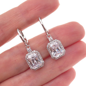 925 Sterling Silver Radiant & Round-Cut C Z Dangle Earrings