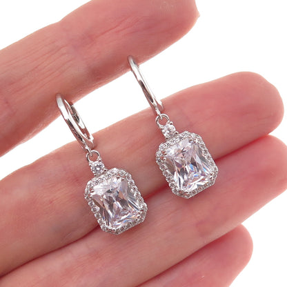 925 Sterling Silver Radiant & Round-Cut C Z Dangle Earrings