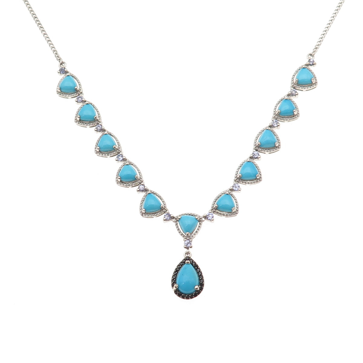 Chuck Clemency 925 Sterling Silver Real Turquoise Tanzanite Spinel Necklace 18"