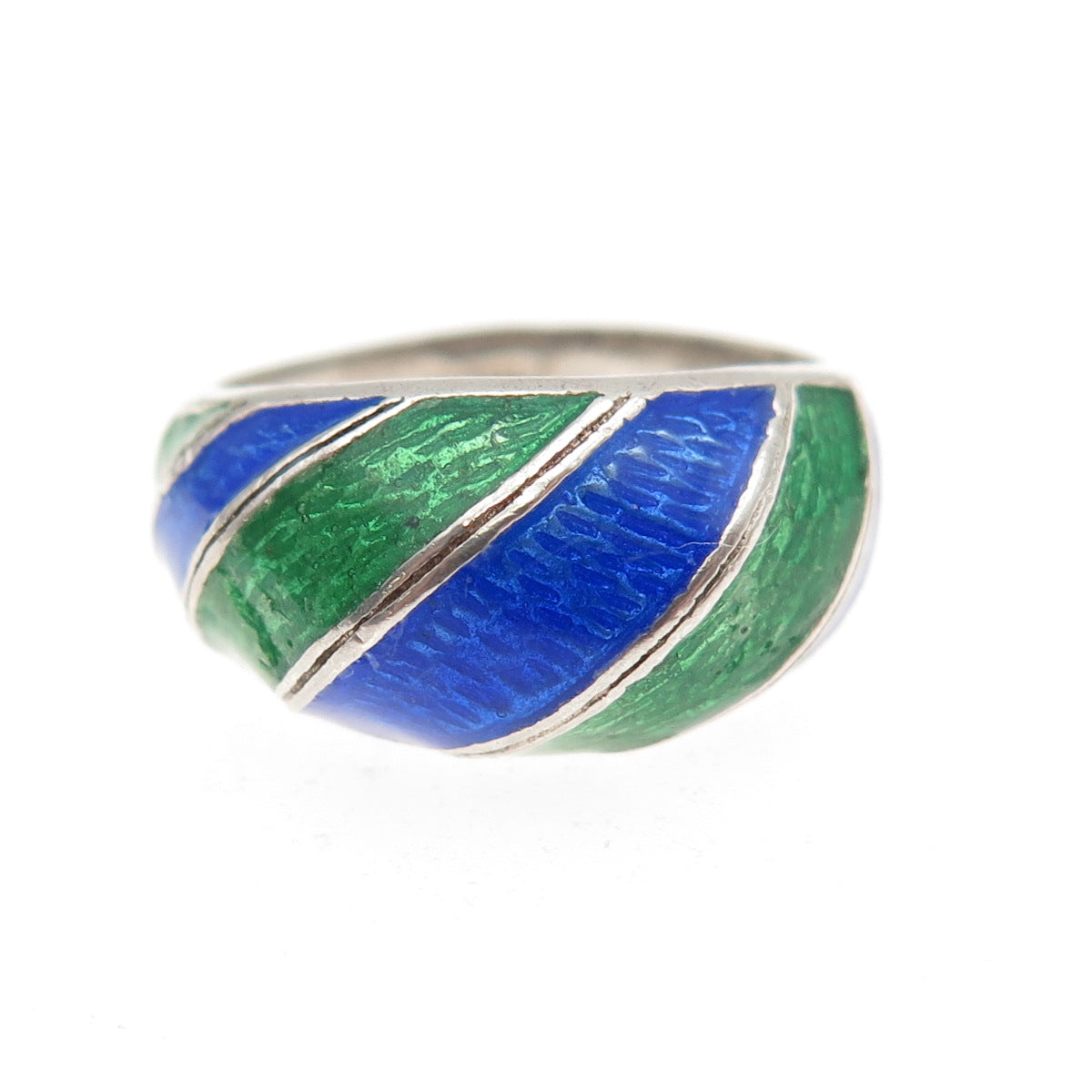 925 Sterling Silver Vintage Italy Enamel Modernist Ring Size 7.25