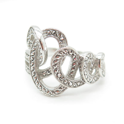 925 Sterling Silver Real Marcasite Swirl Ring Size 9.75