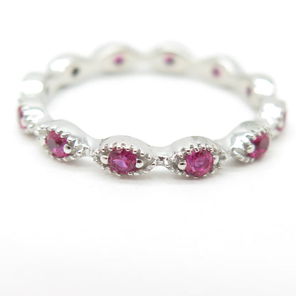 925 Sterling Silver Lab-Created Pink Sapphire All Around Eternity Ring Size 6.75