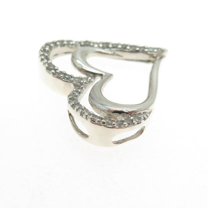 SUN 925 Sterling Silver Real Round-Cut Diamond Double Heart Slide Pendant