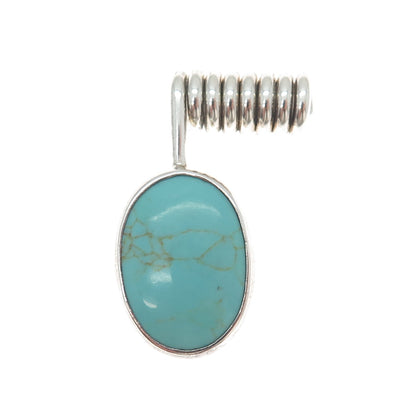 925 Sterling Silver Vintage Mexico Real Tyrone Turquoise Modernist Pendant