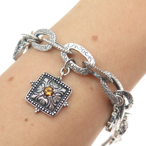 SAMUEL BENHAM BJC Sterling Silver Vintage Real Multi-Gem Cross Bracelet 6.75"