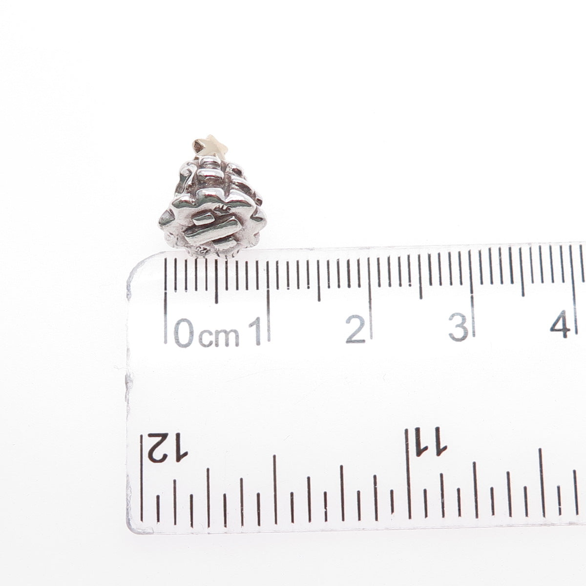 PANDORA 925 Sterling Silver & Gold Christmas Tree Slide Bead Charm