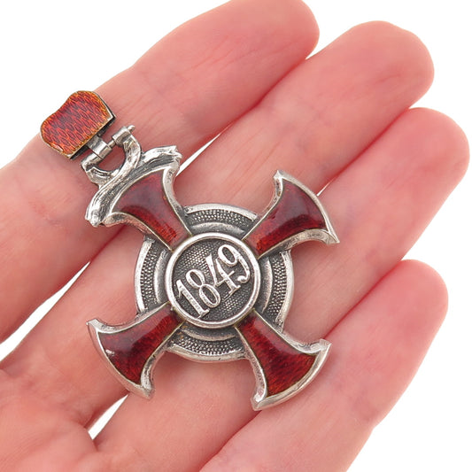 925 Sterling Silver Antique 1849 Enamel Austro-Hungarian Merit Cross Pendant