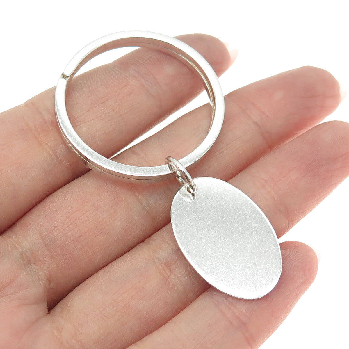 MC CO 925 Sterling Silver Vintage Engravable Oval Tag Key Ring Holder