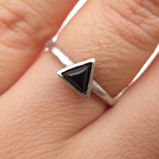 925 Sterling Silver Real Black Onyx Triangle Ring Size 5.5