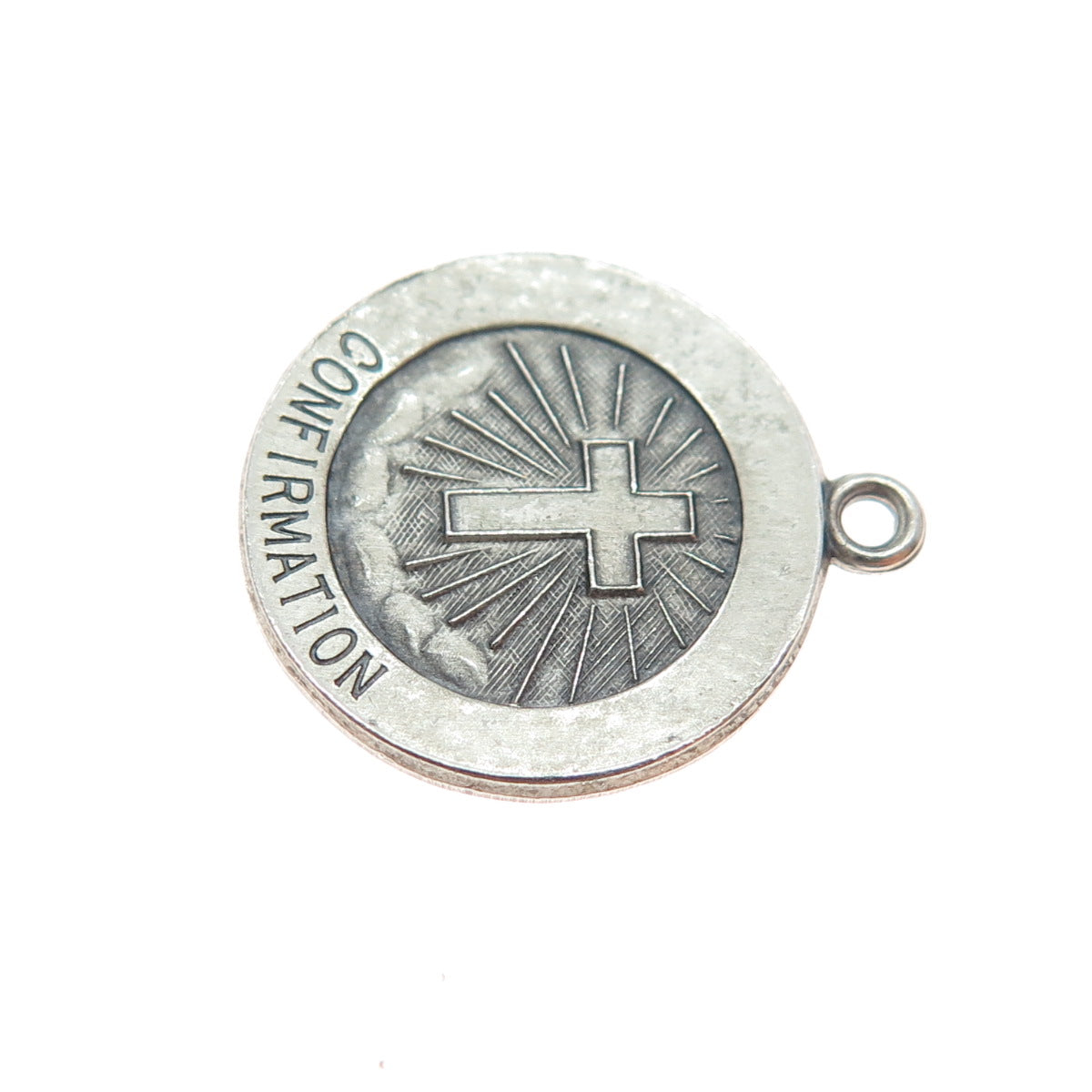 925 Sterling Silver Vintage Confirmation Cross Medal Minimalist Charm Pendant