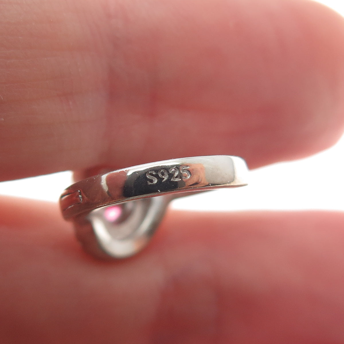 925 Sterling Silver Heart-Cut Pink & Round-Cut White C Z Hoop Earrings