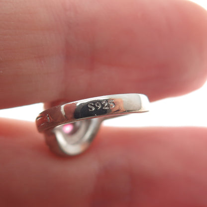 925 Sterling Silver Heart-Cut Pink & Round-Cut White C Z Hoop Earrings