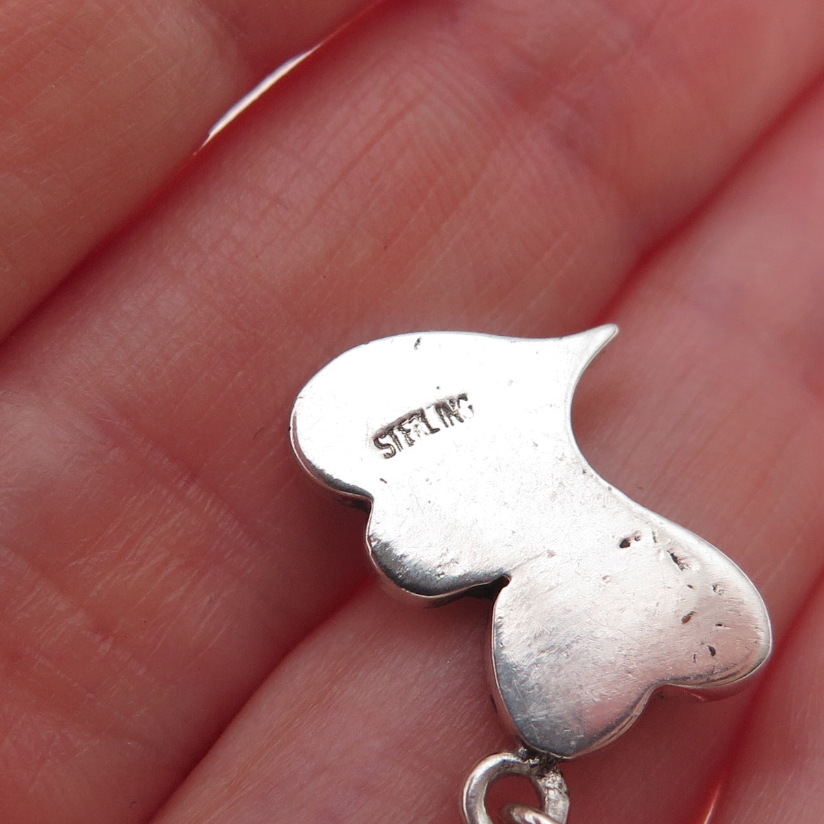 Old Pawn 925 Sterling Silver Vintage Turquoise Inlay Couple Heart Charm Pendant