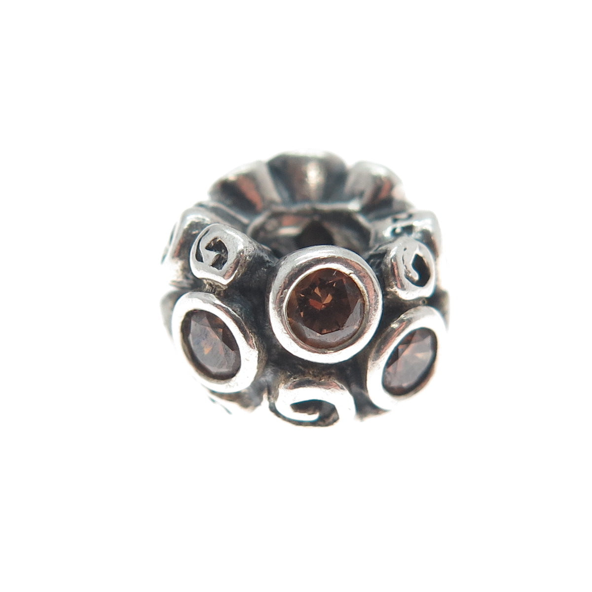 PANDORA 925 Sterling Silver Smoky C Z Spiral Bead Charm
