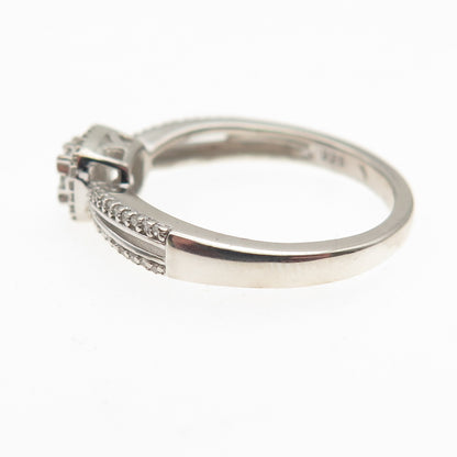 Sun 925 Sterling Silver Real Round-Cut Diamond Engagement Ring Size 7