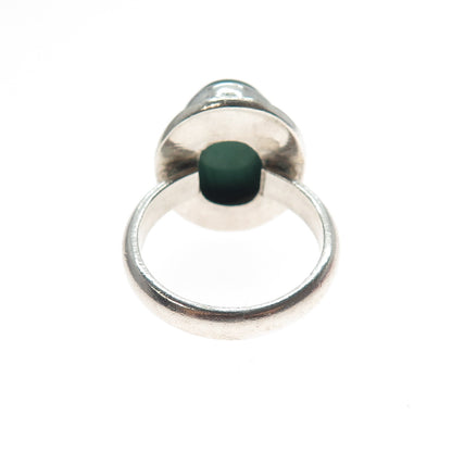925 Sterling Silver Vintage Real Malachite Modernist Ring Size 7.75