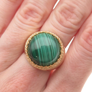 925 Sterling Silver Gold Plated Real Malachite Crown Ring Size 6.25