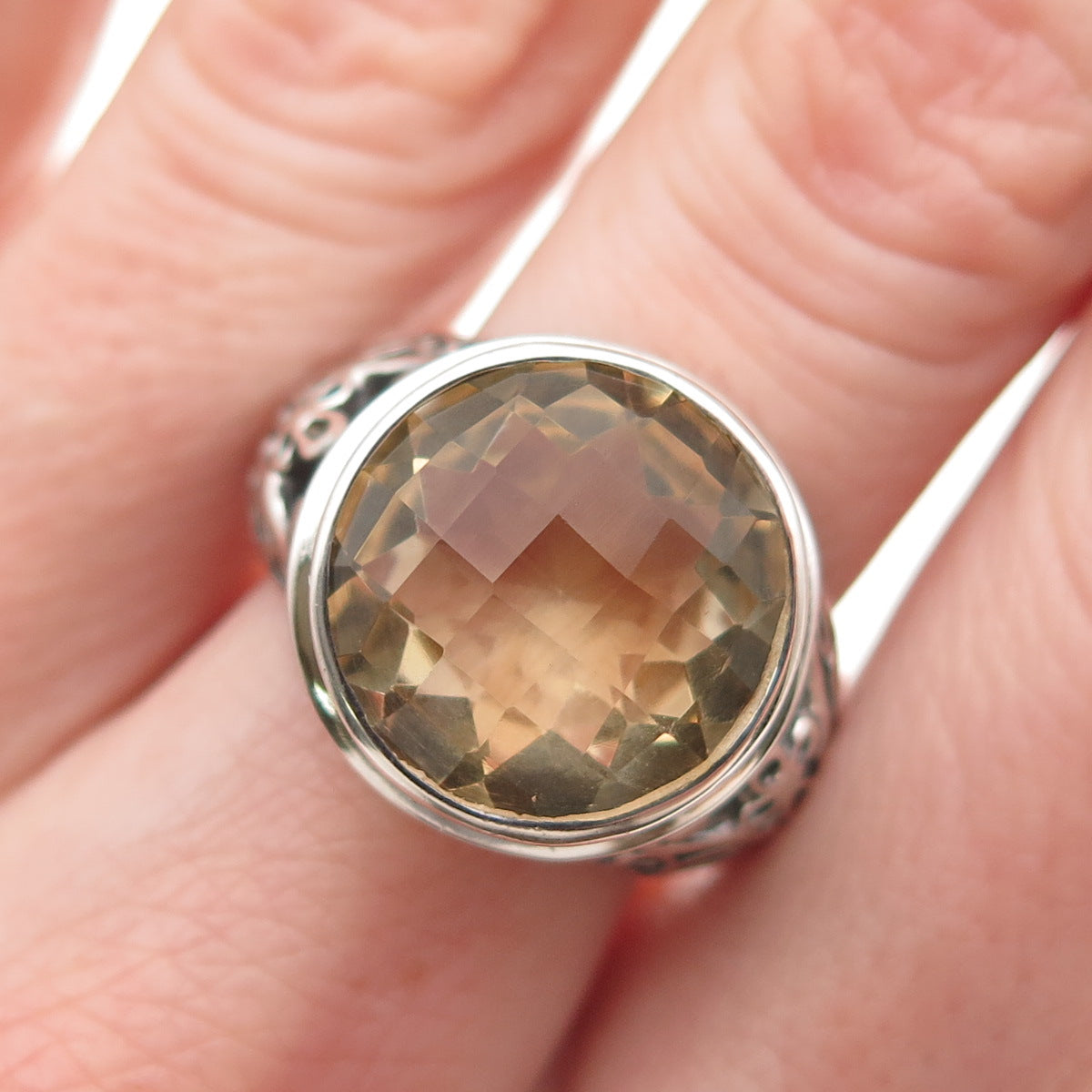 925 Sterling Silver Vintage Real Citrine Butterfly Oxidized Ring Size 6