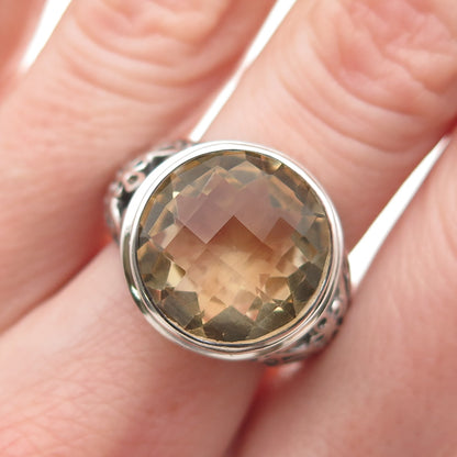 925 Sterling Silver Vintage Real Citrine Butterfly Oxidized Ring Size 6