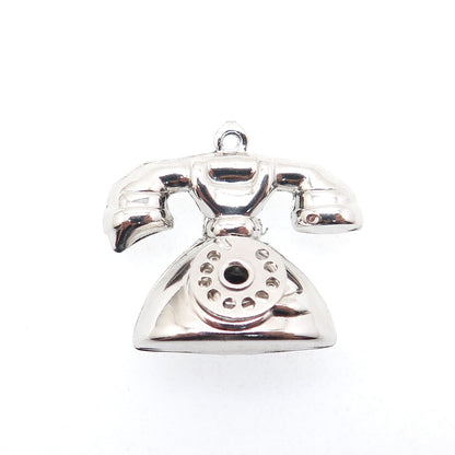 925 Sterling Silver Vintage Rotary Dial Retro Phone 3D Hollow Charm Pendant