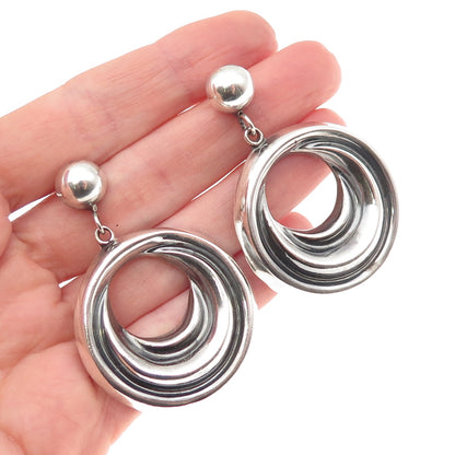 925 Sterling Silver Vintage Mexico Modernist Crescent Dangle Earrings