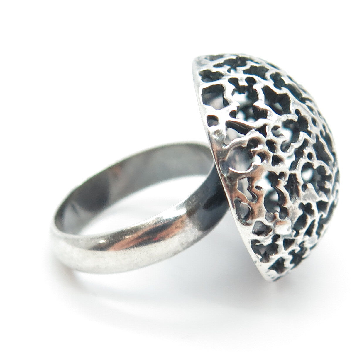 925 Sterling Silver Vintage Bear Dome Oxidized Ring Size 7.5