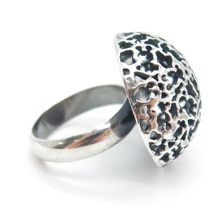 925 Sterling Silver Vintage Bear Dome Oxidized Ring Size 7.5