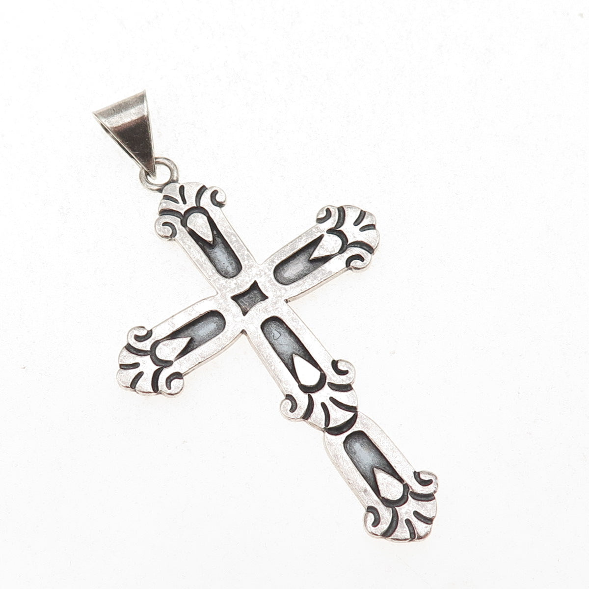 Cony 925 Sterling Silver Vintage Mexico Cross Religious Oxidized Pendant #102