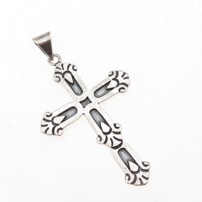 Cony 925 Sterling Silver Vintage Mexico Cross Religious Oxidized Pendant #102