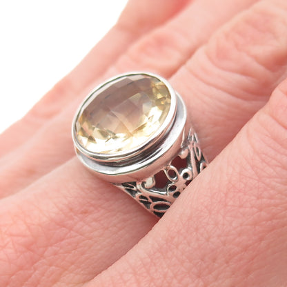 925 Sterling Silver Vintage Real Citrine Butterfly Oxidized Ring Size 6