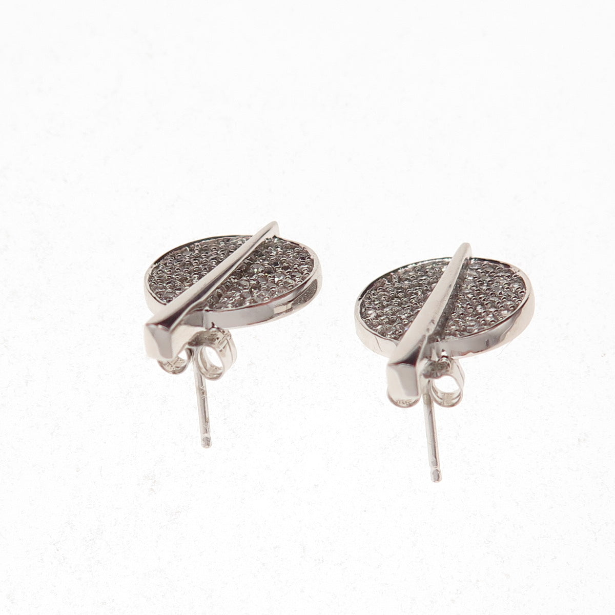925 Sterling Silver Round-Cut C Z Disc Stud Earrings