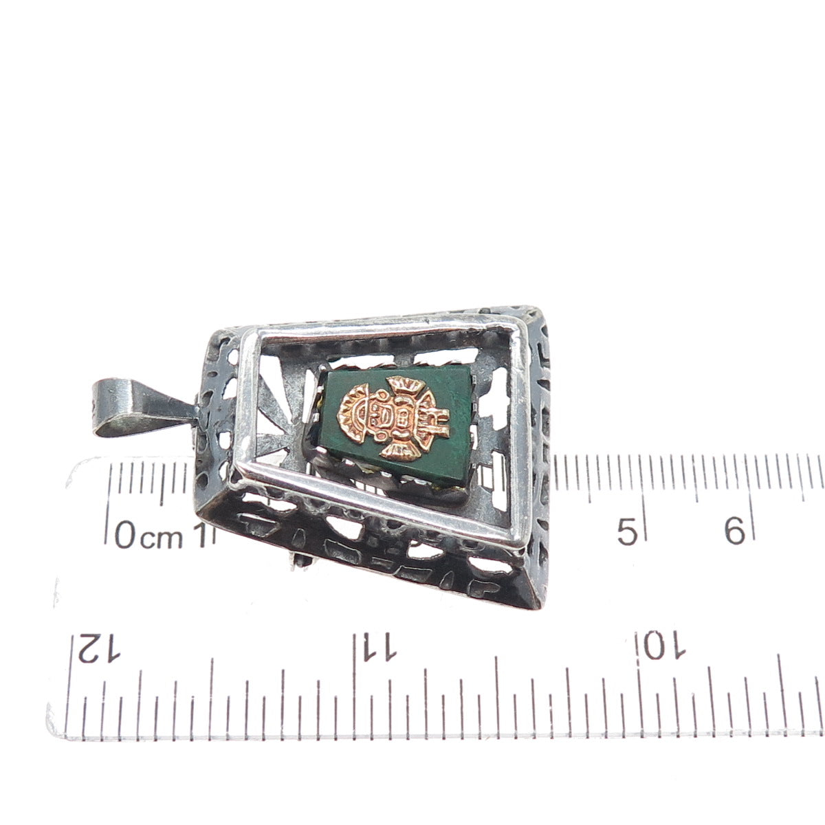 925 Sterling Silver 18K Gold Vintage Peru Azurite God Oxidized Brooch Pendant