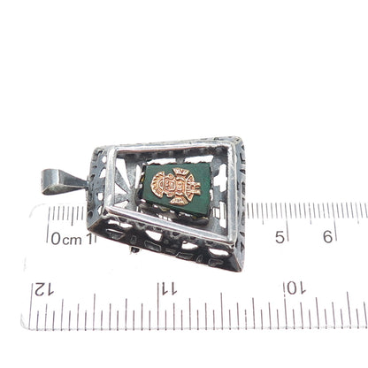 925 Sterling Silver 18K Gold Vintage Peru Azurite God Oxidized Brooch Pendant
