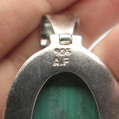 925 Sterling Silver Vintage Real Malachite Peridot Gemstone & Pearl Pendant