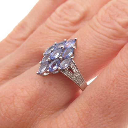 Chuck Clemency 925 Sterling Silver Real Tanzanite & White Topaz Ring Size 9