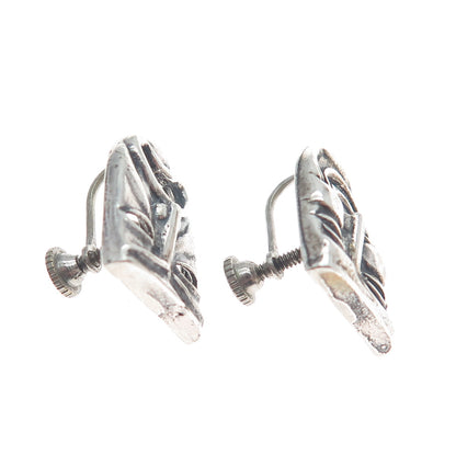 925 Sterling Silver Vintage Comedy & Tragedy Masks Oxidized Screw Back Earrings